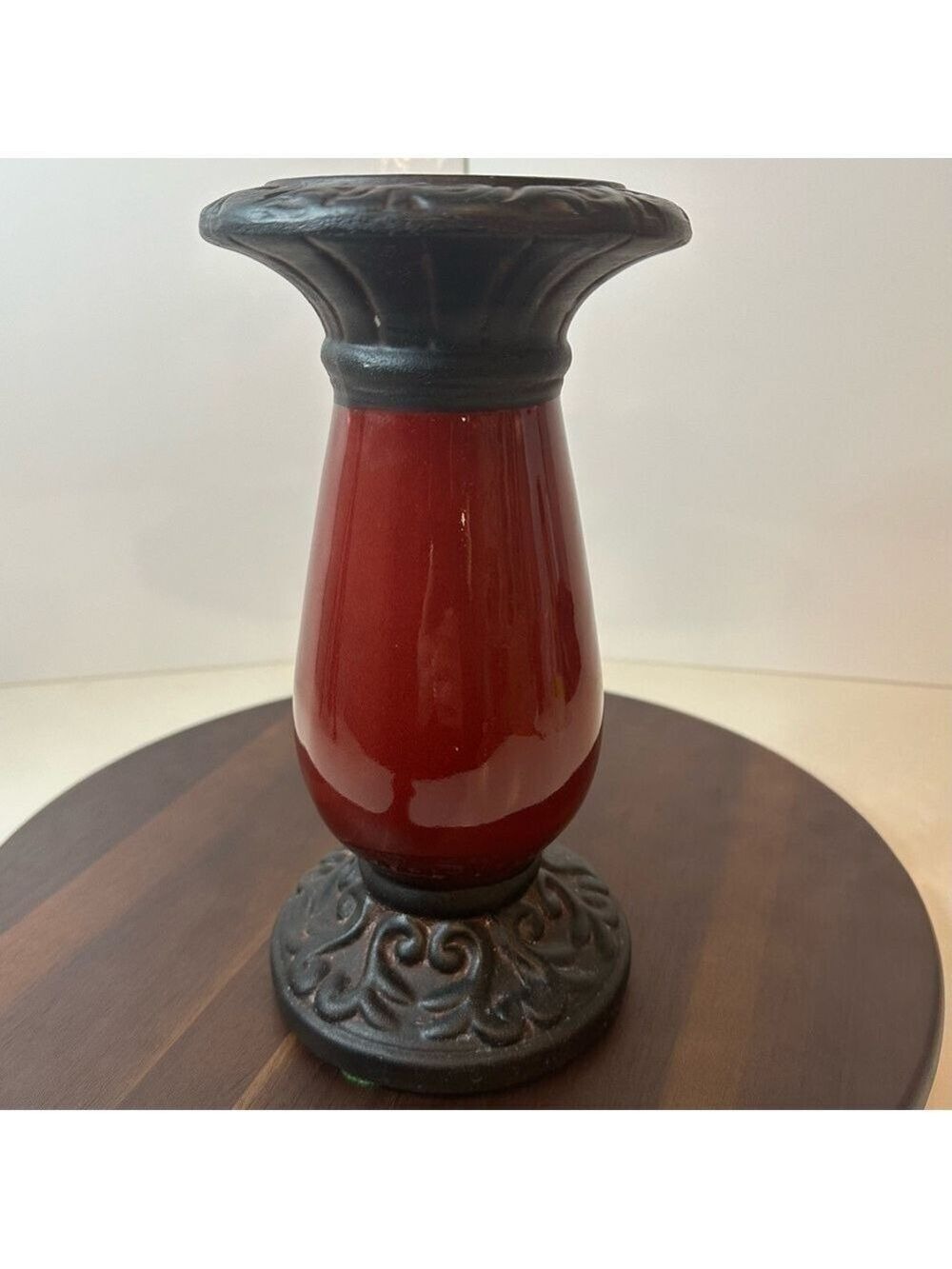 Partylite Moroccan Spice Pillar Candle Holder Red Burgundy Metal Base Vintage
